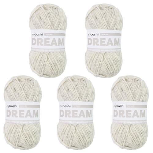 myboshi Dream, luftig leichtes Garn mit Baby-Alpaka zum Häkeln und Stricken, 76% Baumwolle, 22% Baby Alpaka, 2% Merino, 50g, Ll 95m Beige (Wolke) 5 Knäuel von myboshi