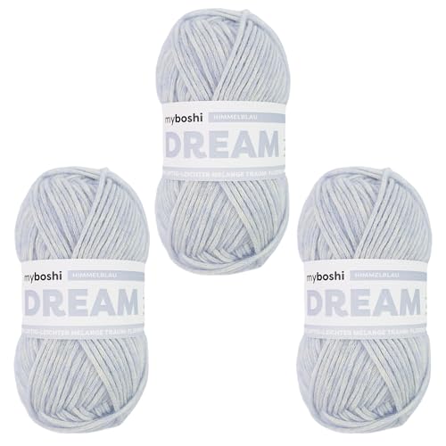 myboshi Dream, luftig leichtes Garn mit Baby-Alpaka zum Häkeln und Stricken, 76% Baumwolle, 22% Baby Alpaka, 2% Merino, 50g, Ll 95m Blau (Himmelblau) 3 Knäuel von myboshi