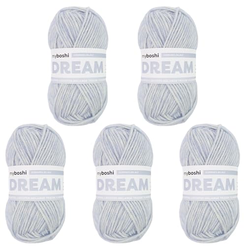 myboshi Dream, luftig leichtes Garn mit Baby-Alpaka zum Häkeln und Stricken, 76% Baumwolle, 22% Baby Alpaka, 2% Merino, 50g, Ll 95m Blau (Himmelblau) 5 Knäuel von myboshi
