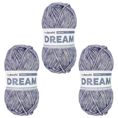 myboshi Dream, luftig leichtes Garn mit Baby-Alpaka zum Häkeln und Stricken, 76% Baumwolle, 22% Baby Alpaka, 2% Merino, 50g, Ll 95m Blau (Ozean) 3 Knäuel von myboshi