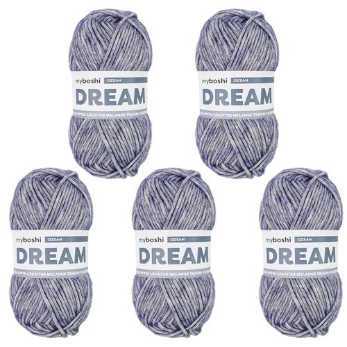 myboshi Dream, luftig leichtes Garn mit Baby-Alpaka zum Häkeln und Stricken, 76% Baumwolle, 22% Baby Alpaka, 2% Merino, 50g, Ll 95m Blau (Ozean) 5 Knäuel von myboshi