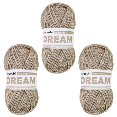 myboshi Dream, luftig leichtes Garn mit Baby-Alpaka zum Häkeln und Stricken, 76% Baumwolle, 22% Baby Alpaka, 2% Merino, 50g, Ll 95m Braun (Sanddüne) 3 Knäuel von myboshi