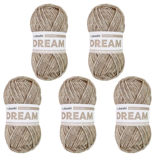 myboshi Dream, luftig leichtes Garn mit Baby-Alpaka zum Häkeln und Stricken, 76% Baumwolle, 22% Baby Alpaka, 2% Merino, 50g, Ll 95m Braun (Sanddüne) 5 Knäuel von myboshi