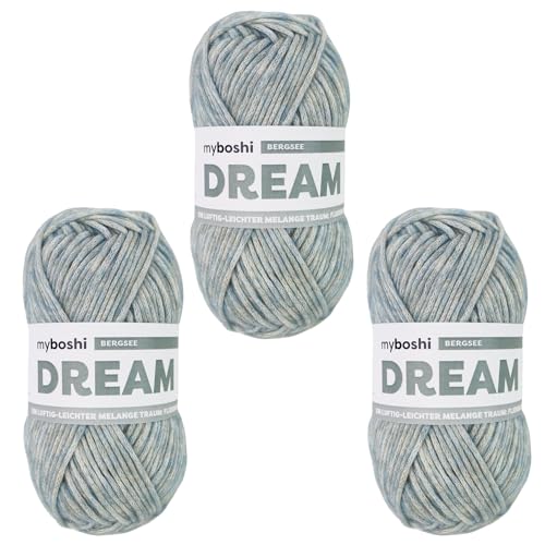 myboshi Dream, luftig leichtes Garn mit Baby-Alpaka zum Häkeln und Stricken, 76% Baumwolle, 22% Baby Alpaka, 2% Merino, 50g, Ll 95m Grün (Bergsee) 3 Knäuel von myboshi