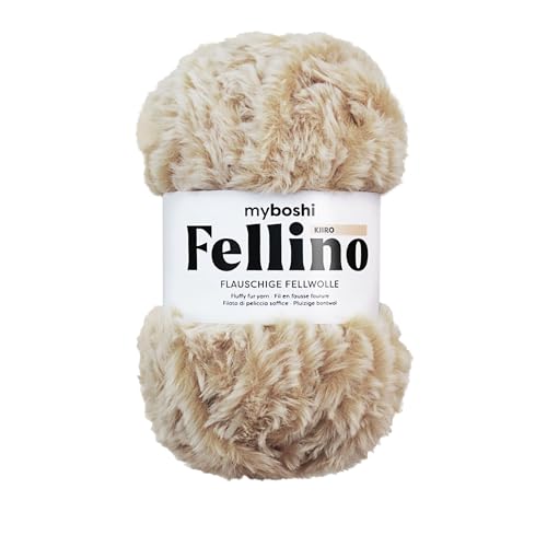 myboshi Fellino, flauschige Fellwolle, zum Häkeln und Stricken, Teddywolle in Felloptik, super bulky, 100g, Ll 65m Beige (Kiiro), 1 Knäuel von myboshi