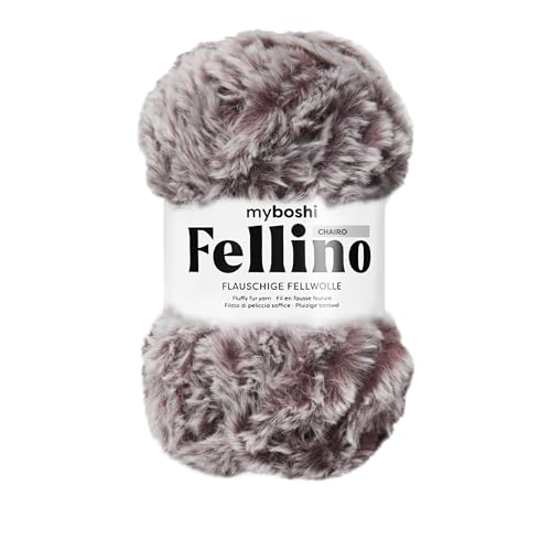 myboshi Fellino, flauschige Fellwolle, zum Häkeln und Stricken, Teddywolle in Felloptik, super bulky, 100g, Ll 65m Grau (Chairo), 1 Knäuel von myboshi