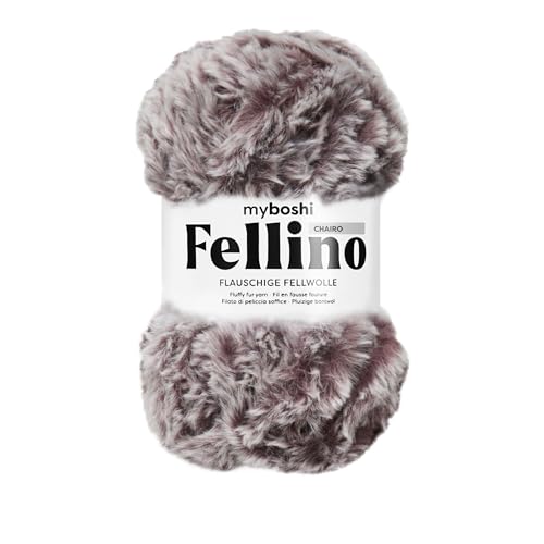 myboshi Fellino, flauschige Fellwolle, zum Häkeln und Stricken, Teddywolle in Felloptik, super bulky, 100g, Ll 65m Grau (Chairo) 1 Knäuel von myboshi