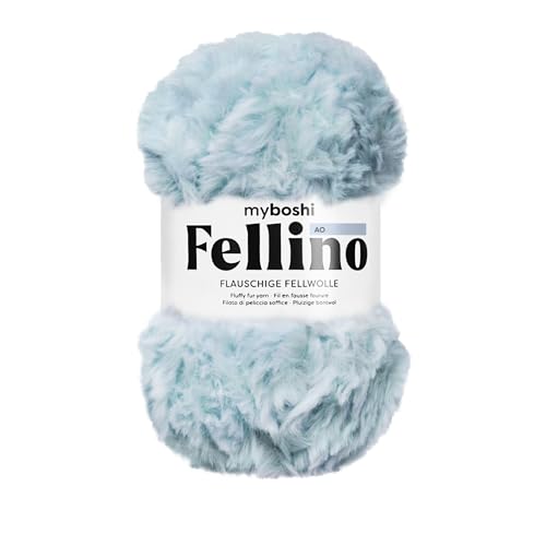 myboshi Fellino, flauschige Fellwolle, zum Häkeln und Stricken, Teddywolle in Felloptik, super bulky, 100g, Ll 65m Hellblau (Ao), 1 Knäuel von myboshi