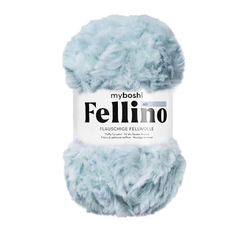 myboshi Fellino, flauschige Fellwolle, zum Häkeln und Stricken, Teddywolle in Felloptik, super bulky, 100g, Ll 65m Hellblau (Ao) 1 Knäuel von myboshi