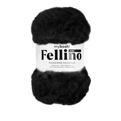 myboshi Fellino, flauschige Fellwolle, zum Häkeln und Stricken, Teddywolle in Felloptik, super bulky, 100g, Ll 65m Schwarz (Kuro), 1 Knäuel von myboshi