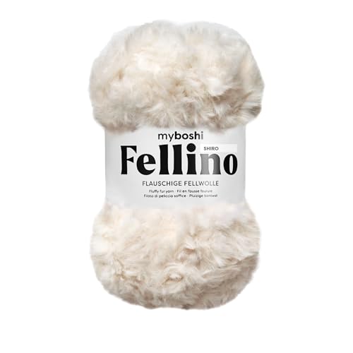 myboshi Fellino, flauschige Fellwolle, zum Häkeln und Stricken, Teddywolle in Felloptik, super bulky, 100g, Ll 65m Weiß (Shiro) 1 Knäuel von myboshi