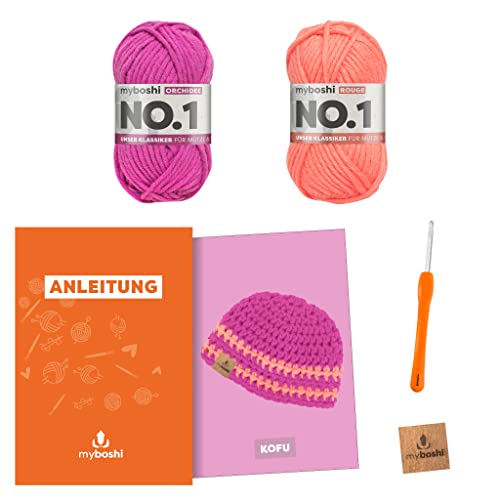 myboshi Häkelset Babymütze Kofu, inkl. No.1 Wolle, Nadel und Anleitung, original Label, Häkelpaket, 30% Merinowolle Rosa, Pink, mit Häkelnadel myboshi Häkelset Babymütze Kofu, inkl. No.1 Wolle, Nadel und Anleitung, original Label, Häkelpaket, 30% Merinowolle Rosa, Pink, mit Häkelnadel von myboshi