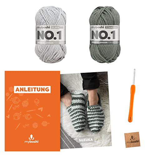 myboshi Häkelset Hausschuhe Suzuka, inkl. No.1 Wolle, Nadel und Anleitung, Schuh-Häkelpaket, 30% Merinowolle Grau mit Häkelnadel myboshi Häkelset Hausschuhe Suzuka, inkl. No.1 Wolle, Nadel und Anleitung, Schuh-Häkelpaket, 30% Merinowolle Grau mit Häkelnadel von myboshi