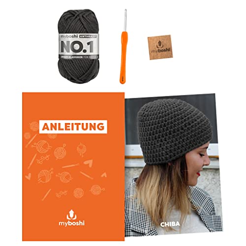 myboshi Häkelset Mütze Chiba, inkl. No.1 Wolle, Nadel und Anleitung, für Mützen und Schals, Häkelpaket, 30% Merinowolle Grau mit Häkelnadel myboshi Häkelset Mütze Chiba, inkl. No.1 Wolle, Nadel und Anleitung, für Mützen und Schals, Häkelpaket, 30% Merinowolle Grau mit Häkelnadel von myboshi