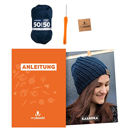 myboshi Häkelset Mütze Kasaoka, inkl 50/50 Wolle, Nadel und Anleitung, Häkelpaket, 50% Baumwolle, 50% Merinowolle Blau, mit Häkelnadel myboshi Häkelset Mütze Kasaoka, inkl 50/50 Wolle, Nadel und Anleitung, Häkelpaket, 50% Baumwolle, 50% Merinowolle Blau, mit Häkelnadel von myboshi