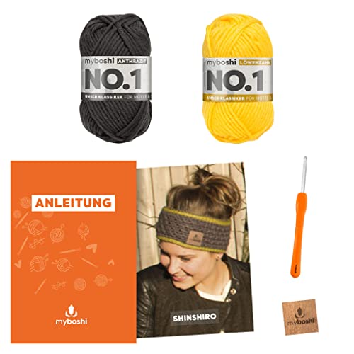 myboshi Häkelset Stirnband Shinshiro, inkl. No.1 Wolle, Nadel und Anleitung, für Mützen und Stirnbänder, Häkelpaket, 30% Merinowolle Grau, Gelb, mit Rundstricknadel myboshi Häkelset Stirnband Shinshiro, inkl. No.1 Wolle, Nadel und Anleitung, für Mützen und Stirnbänder, Häkelpaket, 30% Merinowolle Grau, Gelb, mit Rundstricknadel von myboshi
