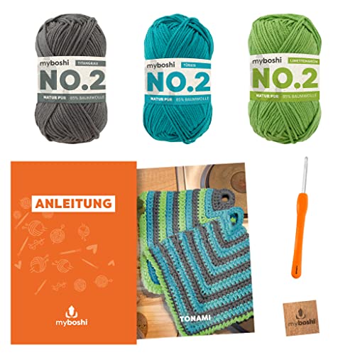 myboshi Häkelset Topflappen Tonami, inkl. No.2 Wolle, Nadel und Anleitung, Häkelpaket 85% Baumwolle, 15% Kapok Grau mit Häkelnadel myboshi Häkelset Topflappen Tonami, inkl. No.2 Wolle, Nadel und Anleitung, Häkelpaket 85% Baumwolle, 15% Kapok Grau mit Häkelnadel von myboshi