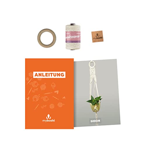 myboshi Makramee-Set Blumenampel Sidon, inkl. Makramee-Kordel, Holzring und Anleitung, 4mm geflochten, Made in Germany, 100% Baumwolle Natur, mit Anleitung von myboshi