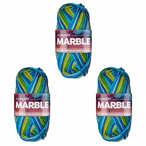 myboshi Marble: unsere wunderbunte Happy-Smile-Wolle, mit Farbverlauf, Ökotex-zertifiziert, 50g, Ll 55m Blau (Baine) 3 Knäuel von myboshi