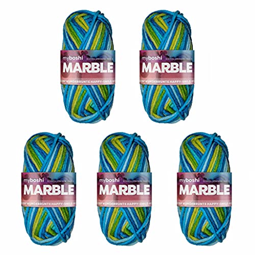 myboshi Marble: unsere wunderbunte Happy-Smile-Wolle, mit Farbverlauf, Ökotex-zertifiziert, 50g, Ll 55m Blau (Baine) 5 Knäuel von myboshi