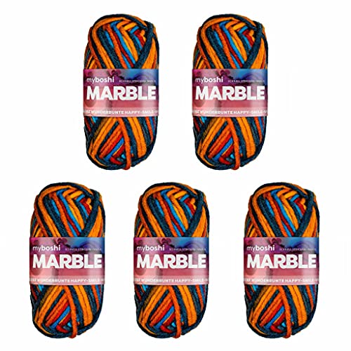 myboshi Marble: unsere wunderbunte Happy-Smile-Wolle, mit Farbverlauf, Ökotex-zertifiziert, 50g, Ll 55m Orange (Rainbow) 5 Knäuel von myboshi