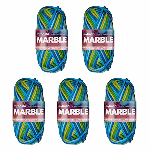 myboshi Marble: unsere wunderbunte Happy-Smile-Wolle, mit Farbverlauf, Ökotex-zertifiziert, 50g, Ll 55m Blau (Baine), 5 Knäuel von myboshi