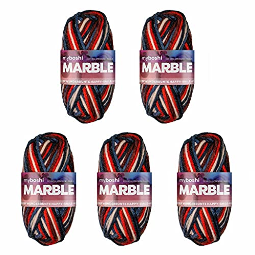 myboshi Marble: unsere wunderbunte Happy-Smile-Wolle, mit Farbverlauf, Ökotex-Zertifiziert, 50g, Ll 55m Rot (Auris) 5 Knäuel von myboshi
