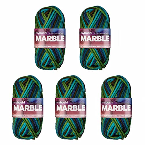 myboshi Marble: unsere wunderbunte Happy-Smile-Wolle, mit Farbverlauf, Ökotex-zertifiziert, 50g, Ll 55m Blau (Grace), 5 Knäuel von myboshi