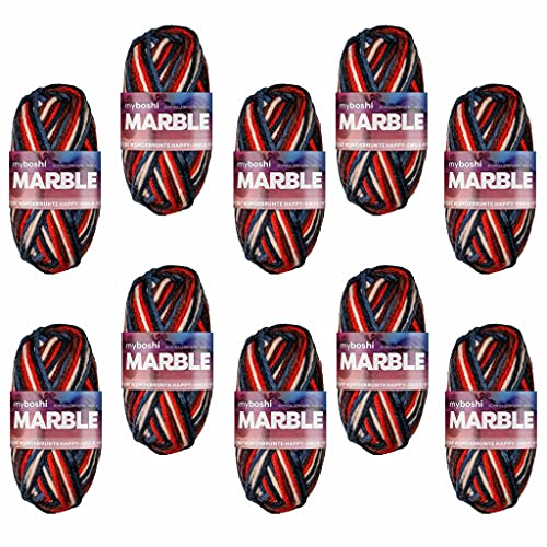 myboshi Marble: unsere wunderbunte Happy-Smile-Wolle, mit Farbverlauf, Ökotex-zertifiziert, 50g, Ll 55m Rot (Auris), 10 Knäuel von myboshi