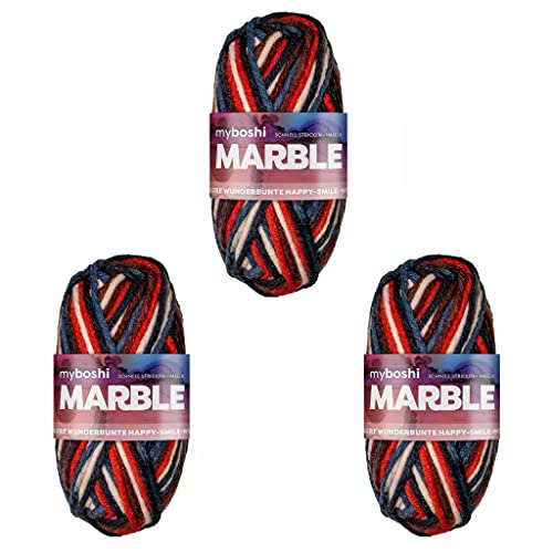 myboshi Marble: unsere wunderbunte Happy-Smile-Wolle, mit Farbverlauf, Ökotex-zertifiziert, 50g, Ll 55m Rot (Auris), 3 Knäuel von myboshi