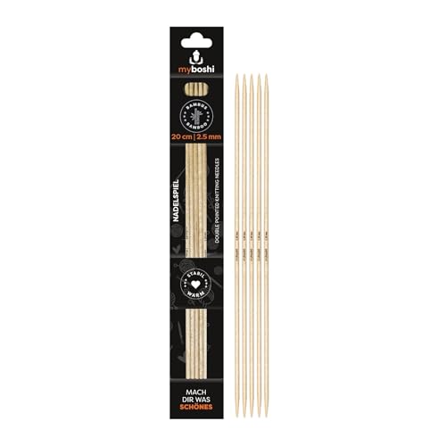 myboshi Nadelspiel, Länge 20cm, 5 Stück, Bambus, Strumpfstricknadel, luxuriöses Strickgefühl, Braun, 2,5mm von myboshi