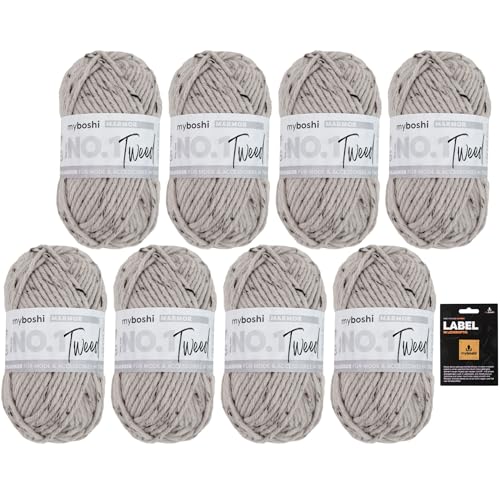 myboshi No.1 Tweed, Schnellstrickgarn in Tweed-Optik, mit Label, mulesing-freie Mützenwolle, Strickwolle, Häkelwolle, pflegeleicht, 50g, Ll 55m Beige (Marmor) 8 Knäuel von myboshi