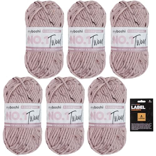 myboshi No.1 Tweed, Schnellstrickgarn in Tweed-Optik, mit Label, mulesing-freie Mützenwolle, Strickwolle, Häkelwolle, pflegeleicht, 50g, Ll 55m Rosa (Rosenquarz) 6 Knäuel von myboshi
