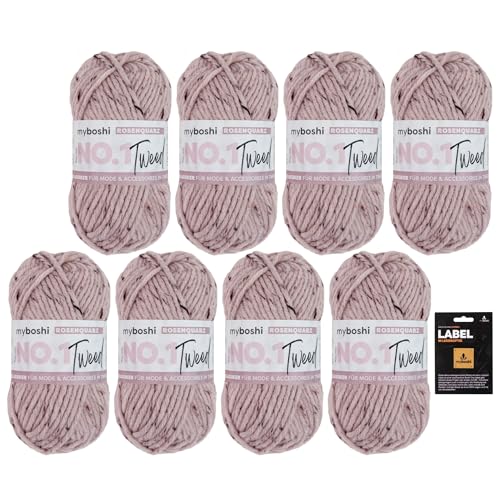 myboshi No.1 Tweed, Schnellstrickgarn in Tweed-Optik, mit Label, mulesing-freie Mützenwolle, Strickwolle, Häkelwolle, pflegeleicht, 50g, Ll 55m Rosa (Rosenquarz) 8 Knäuel von myboshi