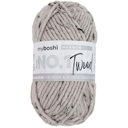 myboshi No.1 Tweed, zum Häkeln und Stricken, Schnellstrickgarn, mulesing-freie Mützenwolle, Strickwolle, Häkelwolle, 50g, Ll 55m Beige (Marmor), 1 Knäuel von myboshi
