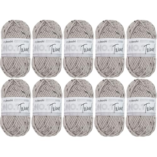 myboshi No.1 Tweed, zum Häkeln und Stricken, Schnellstrickgarn, mulesing-freie Mützenwolle, Strickwolle, Häkelwolle, 50g, Ll 55m Beige (Marmor) 10 Knäuel von myboshi