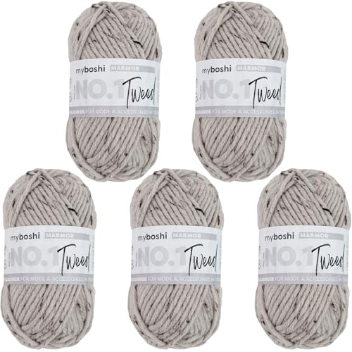 myboshi No.1 Tweed, zum Häkeln und Stricken, Schnellstrickgarn, mulesing-freie Mützenwolle, Strickwolle, Häkelwolle, 50g, Ll 55m Beige (Marmor) 5 Knäuel von myboshi