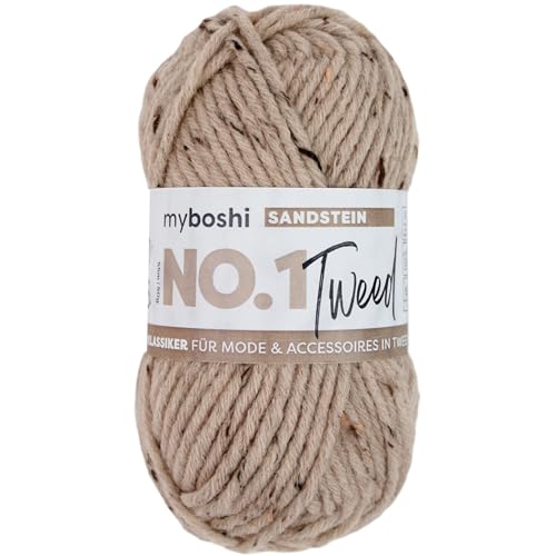 myboshi No.1 Tweed, zum Häkeln und Stricken, Schnellstrickgarn, mulesing-freie Mützenwolle, Strickwolle, Häkelwolle, 50g, Ll 55m Braun (Sandstein) 1 Knäuel von myboshi