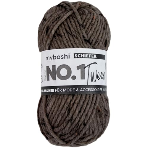 myboshi No.1 Tweed, zum Häkeln und Stricken, Schnellstrickgarn, mulesing-freie Mützenwolle, Strickwolle, Häkelwolle, 50g, Ll 55m Dunkelgrau (Schiefer), 1 Knäuel von myboshi