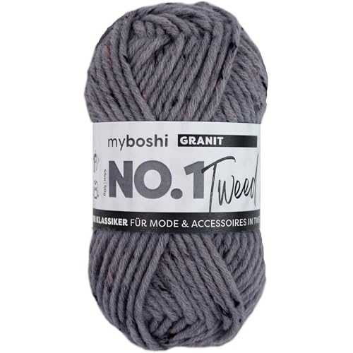 myboshi No.1 Tweed, zum Häkeln und Stricken, Schnellstrickgarn, mulesing-freie Mützenwolle, Strickwolle, Häkelwolle, 50g, Ll 55m Grau (Granit), 1 Knäuel von myboshi