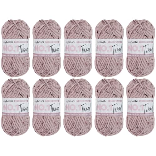 myboshi No.1 Tweed, zum Häkeln und Stricken, Schnellstrickgarn, mulesing-freie Mützenwolle, Strickwolle, Häkelwolle, 50g, Ll 55m Rosa (Rosenquarz) 10 Knäuel von myboshi