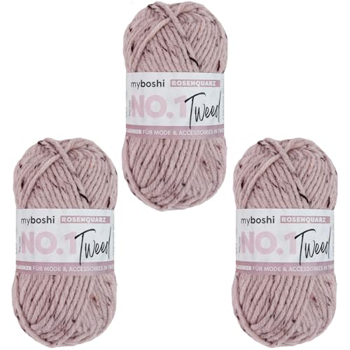 myboshi No.1 Tweed, zum Häkeln und Stricken, Schnellstrickgarn, mulesing-freie Mützenwolle, Strickwolle, Häkelwolle, 50g, Ll 55m Rosa (Rosenquarz) 3 Knäuel von myboshi