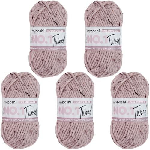myboshi No.1 Tweed, zum Häkeln und Stricken, Schnellstrickgarn, mulesing-freie Mützenwolle, Strickwolle, Häkelwolle, 50g, Ll 55m Rosa (Rosenquarz) 5 Knäuel von myboshi