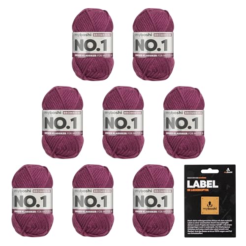 myboshi No.1 Wolle zum Häkeln und Stricken, Schnellstrickgarn, inkl. Label, Strickwolle, Häkelwolle, mulesing-frei, Ll. 55m /50g, 30% Wolle (Merinowolle) Lila (Brombeere), 8 Knäuel von myboshi