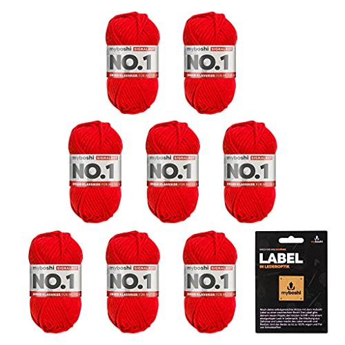 myboshi No.1 Wolle zum Häkeln und Stricken, Schnellstrickgarn, inkl. Label, Strickwolle, Häkelwolle, mulesing-frei, Ll. 55m /50g, 30% Wolle (Merinowolle) Rot (Signalrot), 8 Knäuel von myboshi