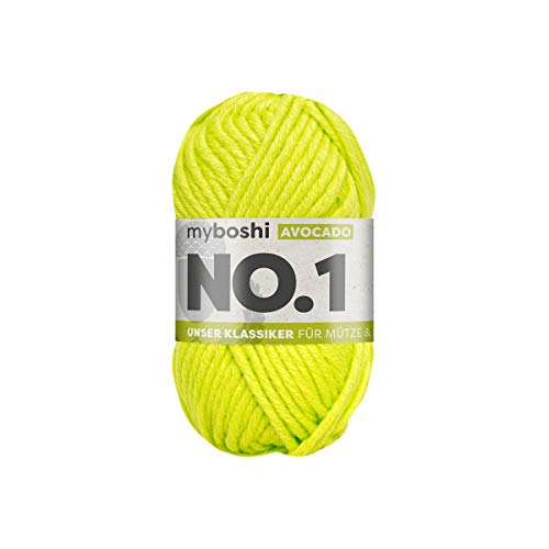 myboshi No.1 Wolle zum Häkeln und Stricken, Schnellstrickgarn, langlebige Mützenwolle, Strickwolle, Häkelwolle, mulesing-frei, 50g, Ll 55m Grün (Avocado) 1 Knäuel von myboshi