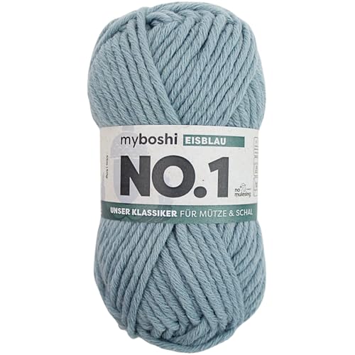 myboshi No.1 Wolle zum Häkeln und Stricken, Schnellstrickgarn, langlebige Mützenwolle, Strickwolle, Häkelwolle, mulesing-frei, 50g, Ll 55m Blau (Eisblau), 1 Knäuel von myboshi