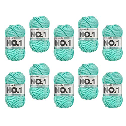 myboshi No.1 Wolle zum Häkeln und Stricken, Schnellstrickgarn, langlebige Mützenwolle, Strickwolle, Häkelwolle, mulesing-frei, 50g, Ll 55m Blau (Meerblau) 10 Knäuel von myboshi
