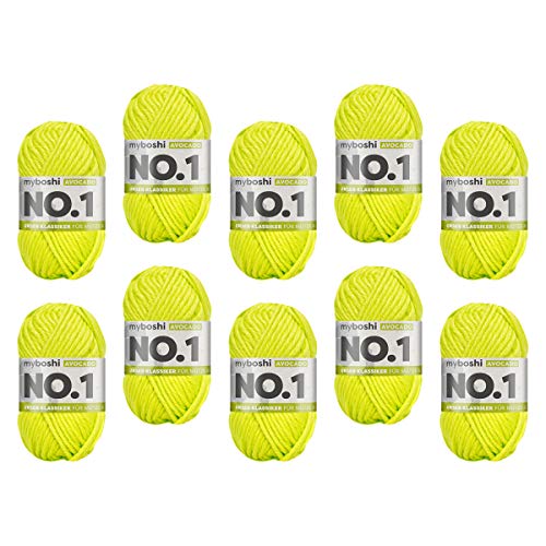 myboshi No.1 Wolle zum Häkeln und Stricken, Schnellstrickgarn, langlebige Mützenwolle, Strickwolle, Häkelwolle, mulesing-frei, 50g, Ll 55m Grün (Avocado) 10 Knäuel von myboshi