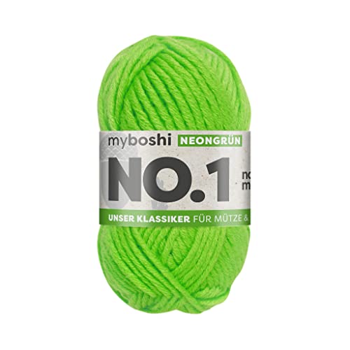 myboshi No.1 Wolle zum Häkeln und Stricken, Schnellstrickgarn, langlebige Mützenwolle, Strickwolle, Häkelwolle, mulesing-frei, 50g, Ll 55m Neongrün, 1 Knäuel von myboshi